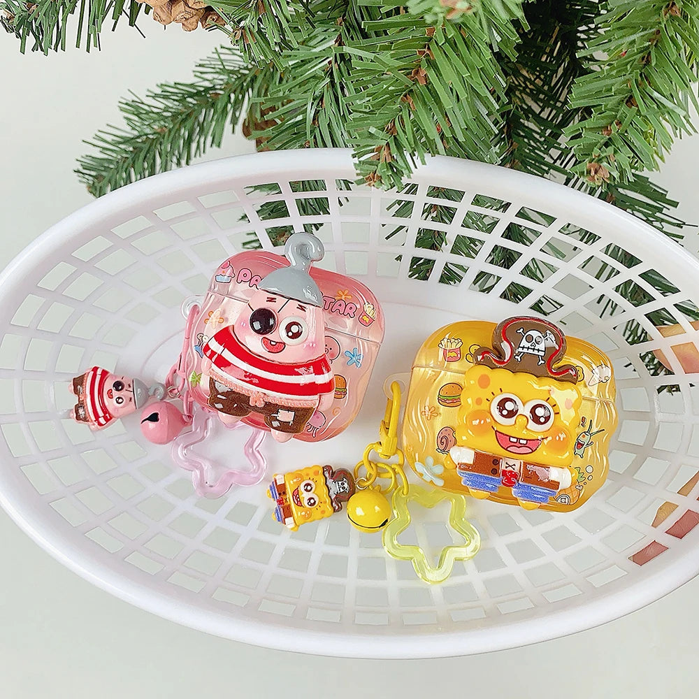 Cute 3D Cartoon Earphone Case For AirPods Pro2/Pro3/4/3/2 Shockproof Anti-drop Protective Case Lovely Gift For SpongeBob Girls