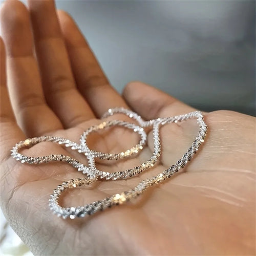 1pc Authentic S925 Sterling Silver Necklace 2mm Sparkling Collarbone, Sweater Chain, High Charm Jewelry Gift Women