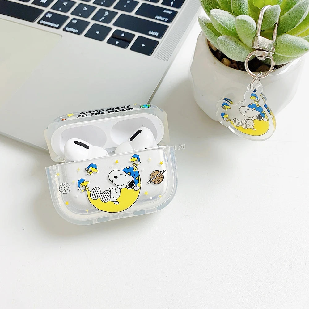 Beloved Puppy Snoopsy ins Funny Scribble Earphone Case For Airpods 1 2 3 4 Pro 3 2 1 With Pendant Soft Transparent Headset Cover