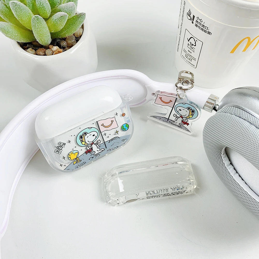 Beloved Puppy Snoopsy ins Funny Scribble Earphone Case For Airpods 1 2 3 4 Pro 3 2 1 With Pendant Soft Transparent Headset Cover