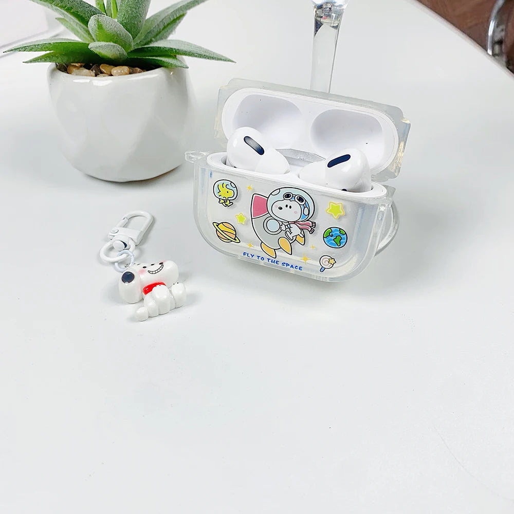 Beloved Puppy Snoopsy ins Funny Scribble Earphone Case For Airpods 1 2 3 4 Pro 3 2 1 With Pendant Soft Transparent Headset Cover