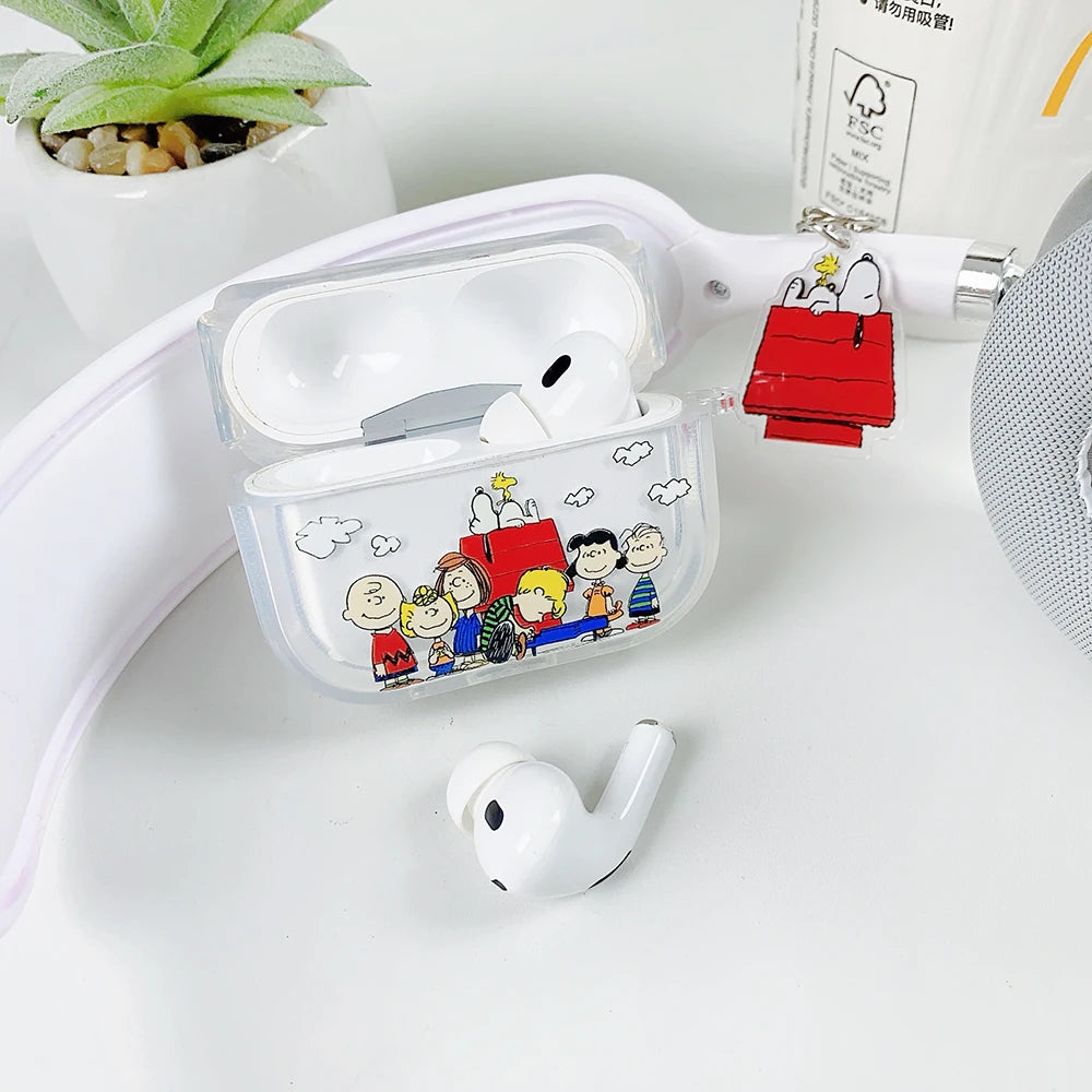Beloved Puppy Snoopsy ins Funny Scribble Earphone Case For Airpods 1 2 3 4 Pro 3 2 1 With Pendant Soft Transparent Headset Cover