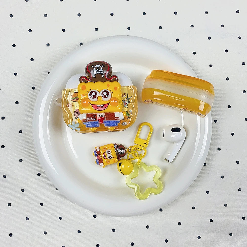 Cute 3D Cartoon Earphone Case For AirPods Pro2/Pro3/4/3/2 Shockproof Anti-drop Protective Case Lovely Gift For SpongeBob Girls
