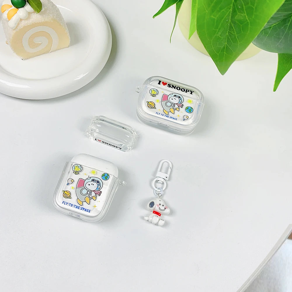 Beloved Puppy Snoopsy ins Funny Scribble Earphone Case For Airpods 1 2 3 4 Pro 3 2 1 With Pendant Soft Transparent Headset Cover