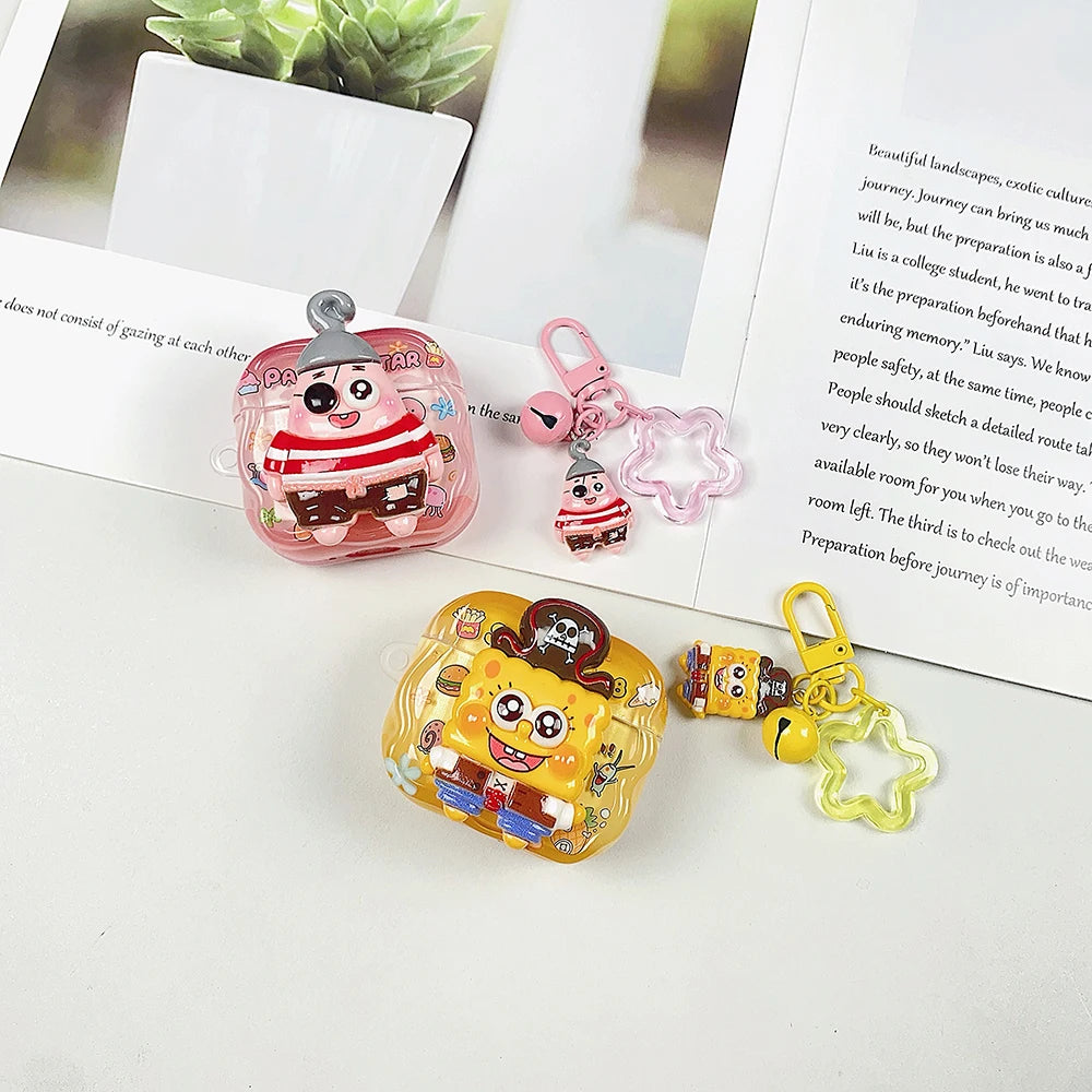 Cute 3D Cartoon Earphone Case For AirPods Pro2/Pro3/4/3/2 Shockproof Anti-drop Protective Case Lovely Gift For SpongeBob Girls