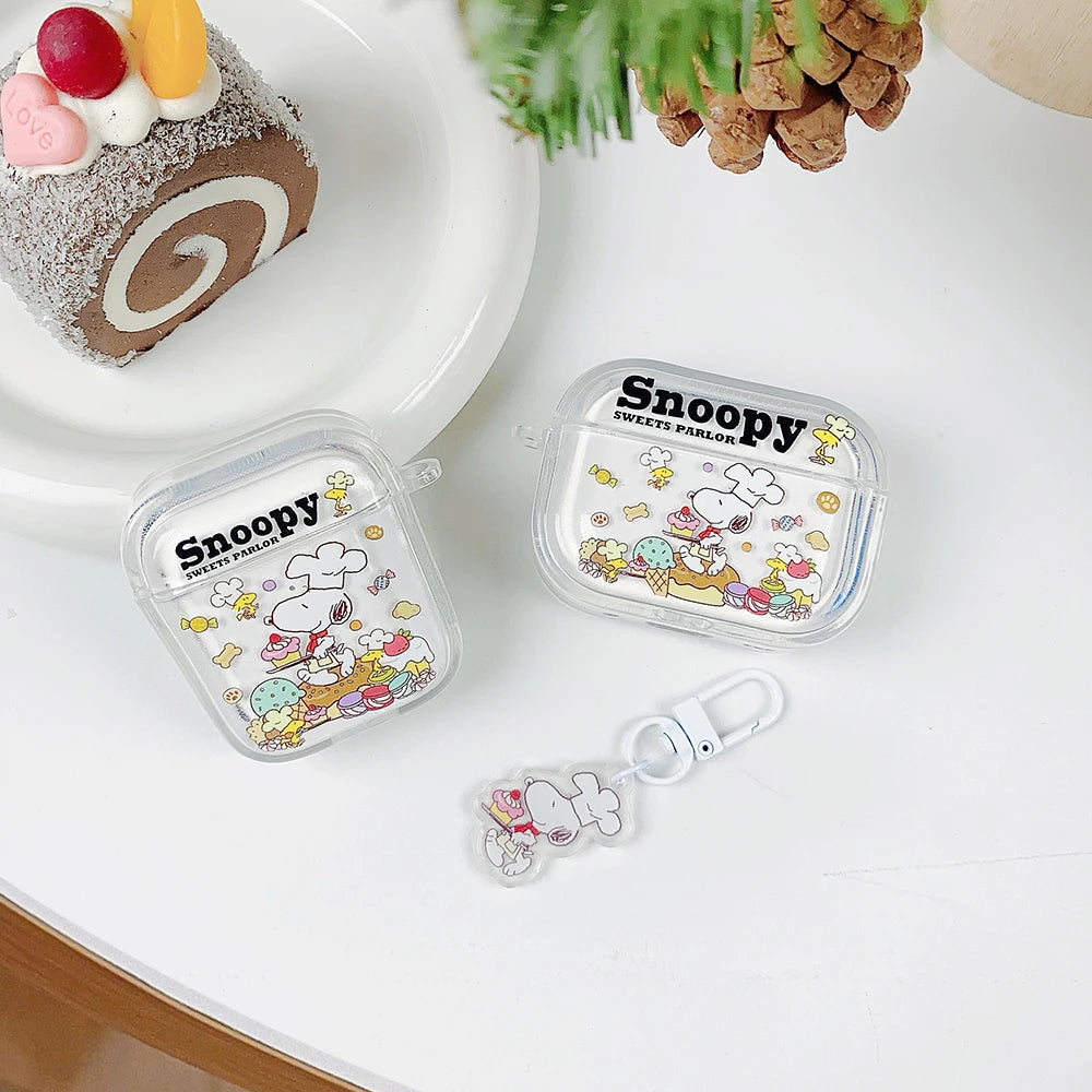 Beloved Puppy Snoopsy ins Funny Scribble Earphone Case For Airpods 1 2 3 4 Pro 3 2 1 With Pendant Soft Transparent Headset Cover
