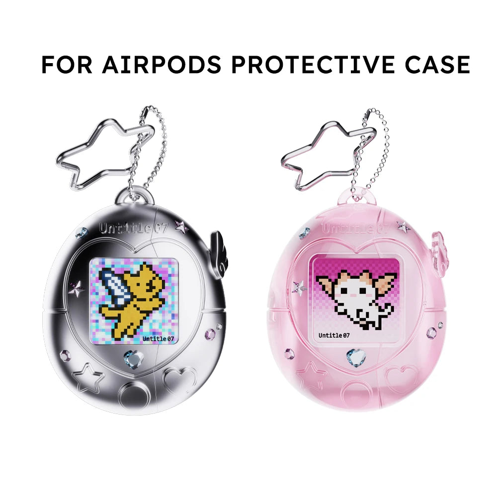 Cute For Tamagotchi Style Airpods 4/Pro 2/1 Earphone Case Transparent Soft Silicone Earphone Case With Cartoon Lanyard Sticker