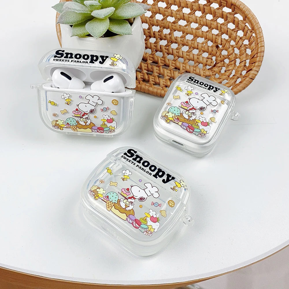 Beloved Puppy Snoopsy ins Funny Scribble Earphone Case For Airpods 1 2 3 4 Pro 3 2 1 With Pendant Soft Transparent Headset Cover
