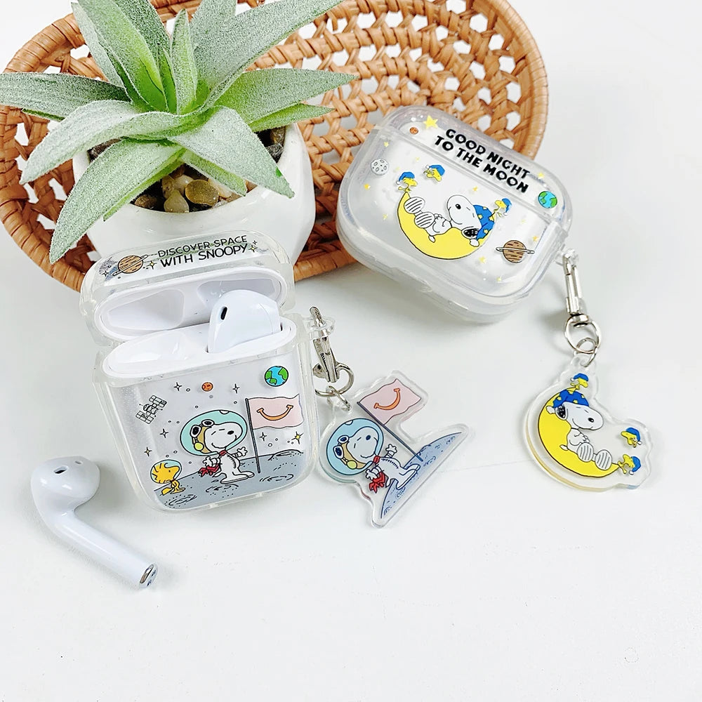 Beloved Puppy Snoopsy ins Funny Scribble Earphone Case For Airpods 1 2 3 4 Pro 3 2 1 With Pendant Soft Transparent Headset Cover