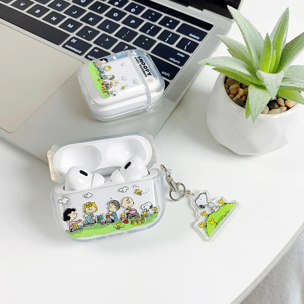 Beloved Puppy Snoopsy ins Funny Scribble Earphone Case For Airpods 1 2 3 4 Pro 3 2 1 With Pendant Soft Transparent Headset Cover