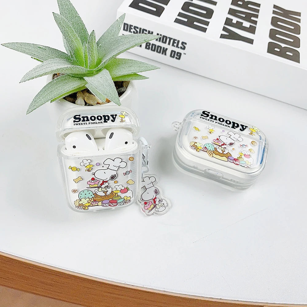 Beloved Puppy Snoopsy ins Funny Scribble Earphone Case For Airpods 1 2 3 4 Pro 3 2 1 With Pendant Soft Transparent Headset Cover