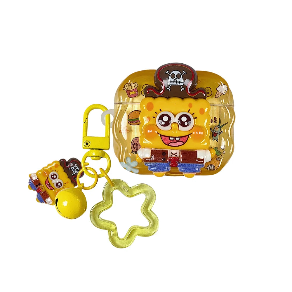 Cute 3D Cartoon Earphone Case For AirPods Pro2/Pro3/4/3/2 Shockproof Anti-drop Protective Case Lovely Gift For SpongeBob Girls