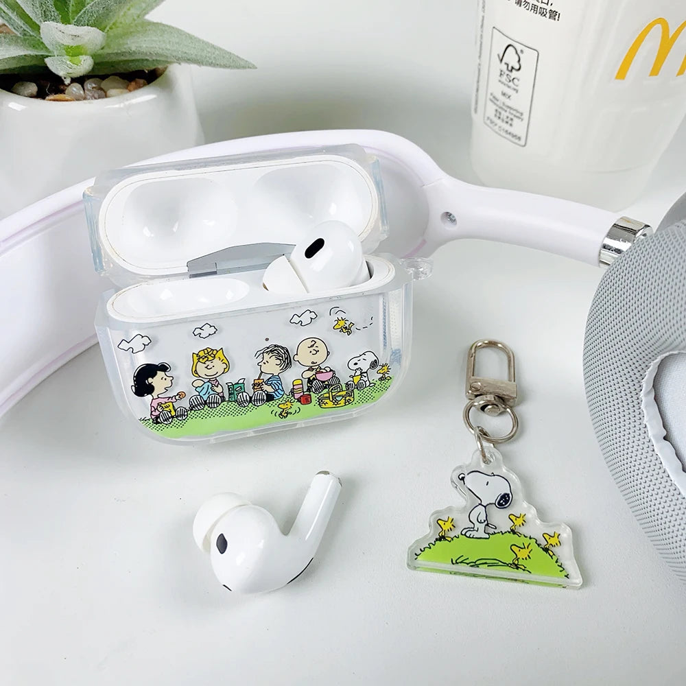Beloved Puppy Snoopsy ins Funny Scribble Earphone Case For Airpods 1 2 3 4 Pro 3 2 1 With Pendant Soft Transparent Headset Cover