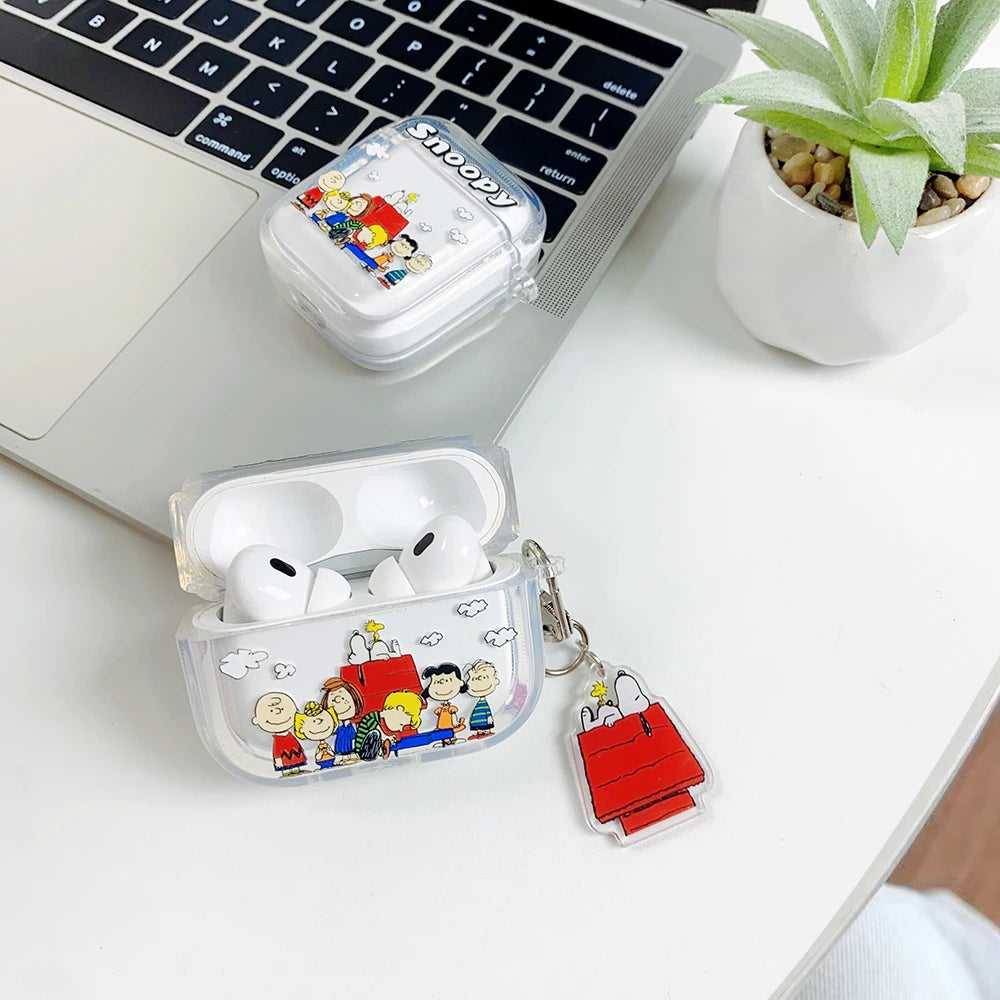 Beloved Puppy Snoopsy ins Funny Scribble Earphone Case For Airpods 1 2 3 4 Pro 3 2 1 With Pendant Soft Transparent Headset Cover