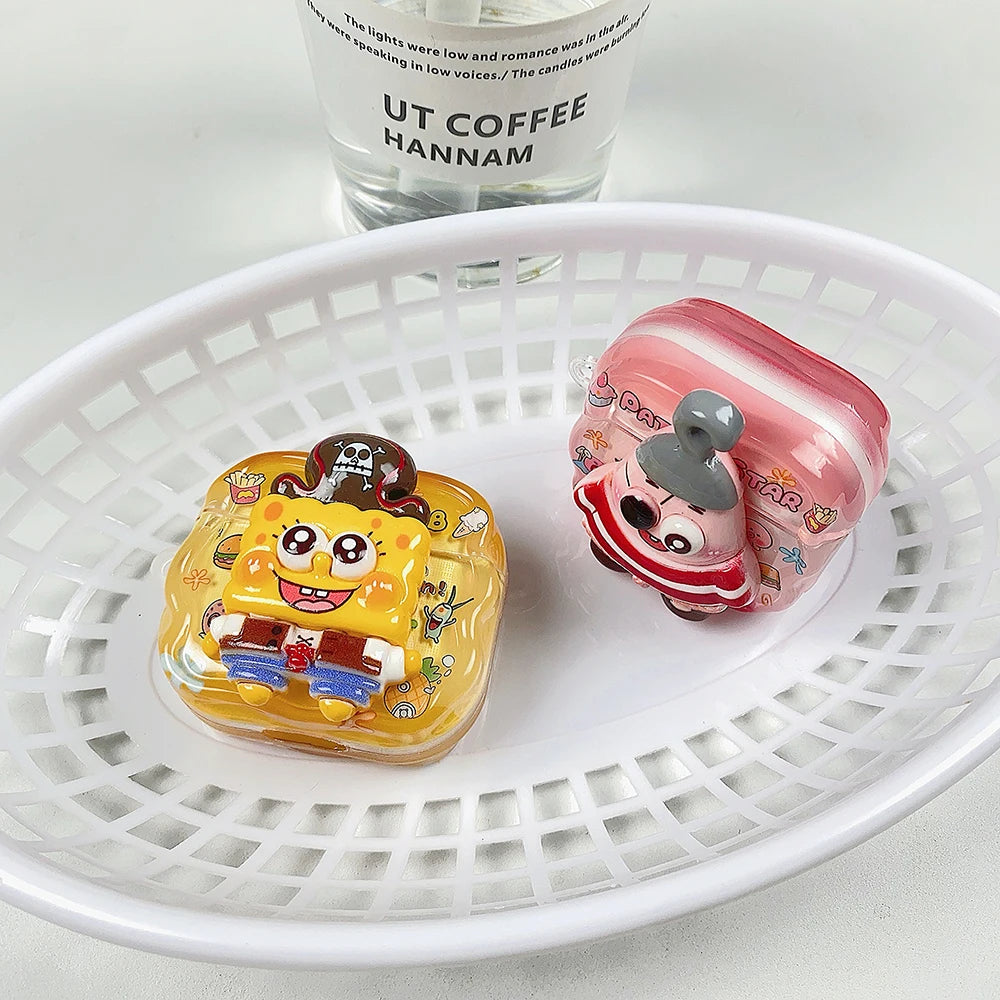 Cute 3D Cartoon Earphone Case For AirPods Pro2/Pro3/4/3/2 Shockproof Anti-drop Protective Case Lovely Gift For SpongeBob Girls