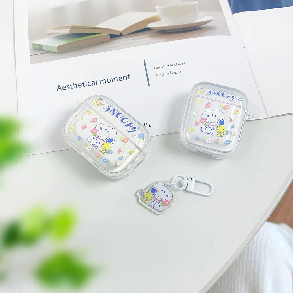 Beloved Puppy Snoopsy ins Funny Scribble Earphone Case For Airpods 1 2 3 4 Pro 3 2 1 With Pendant Soft Transparent Headset Cover