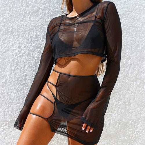 2019 Beach Sheer Mesh Outfit Set for Women
